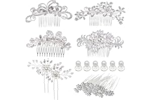 inSowni 32 Pack Silver Wedding Hair Side Combs Slides+U-shaped & Twist Spiral Bridal Hair Pins Headpieces Clips Barrettes Rhinestones Pearls Hair Accessories for Women Girls Brides Bridesmaids