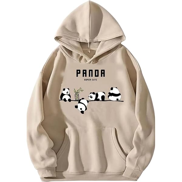 Panda Print Long Sleeve Hoodie - Cute Unisex Pullover, Soft & Stretchy, Small