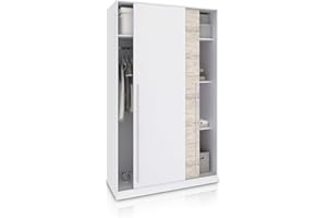 duehome | Armario 2 Puertas Correderas para Dormitorio o Habitación, Modelo Show, Acabado en Blanco Artik y Blanco Velho, Medidas: 120 cm (Largo) x 200 cm (Alto) x 50 cm (Fondo)