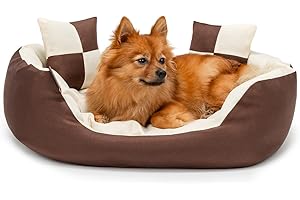 lionto Lit pour Chien 4-en-1 avec Coussin réversible, 65x50 cm, Coussin pour Animaux de Compagnie de Toutes Tailles résistant aux griffures avec entrée Basse, Marron/Beige