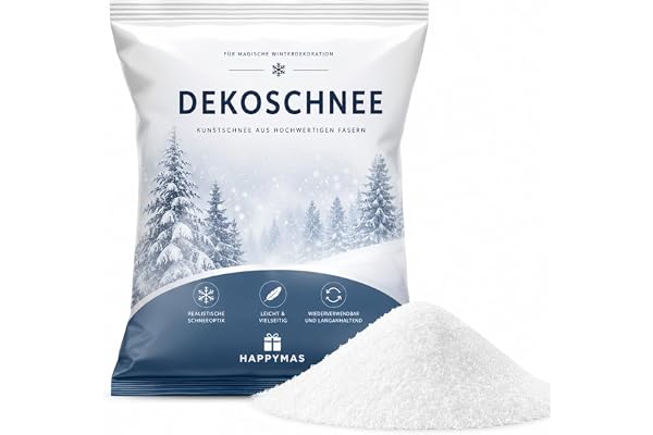 happymas förvillande äkta konstsnö, mjuk och fluffig – glittrande dekorativ snö för dekoration – dekorativ strössnö, jul