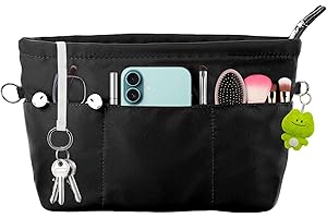 Zyluniy Organizador Bolsos de Mujer, Organizador Interior con 13 Bolsillos y Cremallera, Organizador De Bolsos Con Llavero De Nylon con Llavero para Cosméticos, Móvil, Cartera(L)