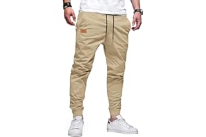TARAINYA Pantaloni Uomo Cotone Jogging Chino Cargo con Tasche Laterali Coulisse Vita Elastica Casual