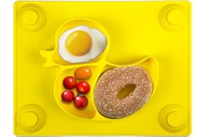 Baby Plates - SILIVO Upgraded Silicone Non-Slip Baby Placemat with Suction Cups for Infants,Toddlers and Kids (Lemon yellow)