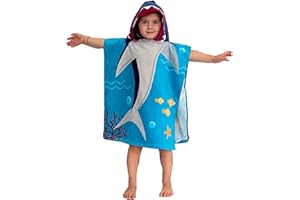 Theonoi Ponczo dziecięce z kapturem dla chłopców i dziewcząt, 100% bawełna (rekin)