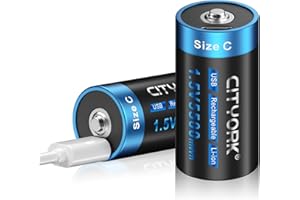 CITYORK USB-C akumulator litowo-jonowy C, 2 sztuki 1,5 V 5500 mWh Baby C z kablem typu C