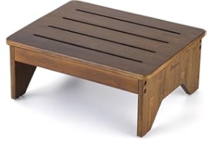 StrongTek Bamboo Step Stool for Adults, Bedside Step for High Beds, 300 Lbs Capacity, Non-Slip Bed Foot Stool with Rounded Edges, Small One Step Stool for Bathroom, Bedroom, Garden, Kitchen (Brown)