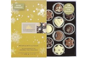 ‎LAUENSTEIN CONFISERIE Lauensteiner Weihnachts-Auslese Trüffel und Pralinen 125g, 10 Pralinen, 8-fach sortiert mit Alkohol, Edle Geschenkidee zu Weihnachten aus handgemachten Praline
