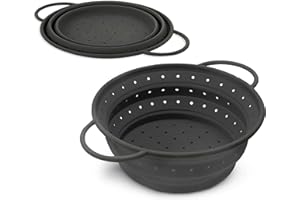 Coolinato – Scolapasta silicone pieghevole 20 cm grigio – Colino per pasta, verdura e frutta - Colapasta per lavastoviglie, senza BPA e termoresistente fino a 230°C - Setaccio salvaspazio richiudibile