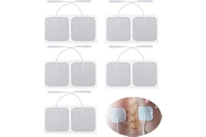 ICYWINK 10pcs Electrodes Carrées 5x5 cm, Universel pour Electrostimulateur TENS EMS, Electrostimulateurs avec Connexion Filaire de 2 mm, Patchs Adhésifs Réutilisables