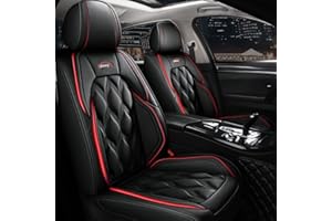 maipula Front and Back Seat Covers 5 Pieces For Audi TT Leather Cushion Protector Waterproof Vehicle Covers,(Color:black and red lines)