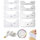 HAPZUR Pack of 8 T-Shirt Alignment Rulers - Centering Guide with Inches and CM - Includes Sewing Kit for Sublimation, HTV and