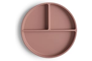 ‎MUSHIE Mushie Silikonowy Talerz Podzielony z Przyssawką Antypoślizgową, dla Niemowląt i Małych Dzieci. Materiał: Silikon Klasy Spożywczej, Nadaje się do Zmywarki i Kuchenki Mikrofalowej (Cloudy Mauve)