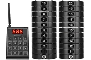 BEWINNER de Llamadas inalámbricas para Llamadas de Clientes de buscapersonas de Restaurante para camareros con 1 remitente con Teclado + buscapersonas de 20 Posavasos(Negro)