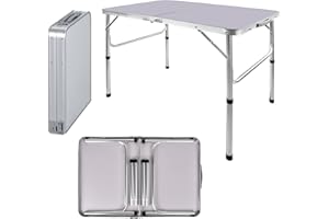 Bowose 90cm x 60cm Folding Camping Picnic Table Adjustable Height 37/67cm Aluminum Frame Heavy Duty 66lbs Capacity, 7.7lb Lightweight Portable Outdoor Aluminium Folding Table 3FT Dinning Table
