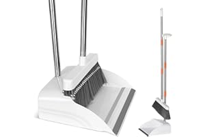 Masthome Balai et Pelle à Poussière, Balayette Pelle Long Manche Ensemble avec Manche Extensible, Balai Vertical et Pelle à Poussière pour Intérieur, Extérieur