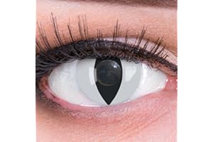 Lentilles couleur blanche Viper white cat. Pour Halloween, Shrovetide, Carnaval + étuis à lentilles de contact I 1 paire (2 pièces) I sans correction I 0,00 Dioptries MERALENS