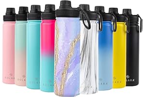 SOLARA Edelstahl Trinkflasche 650ml, Wasserflasche mit Strohhalm 650ml Thermoskanne, BPA frei, auslaufsicher Trinkflasche mit Strohhalm für Büro, Schule, Fitness, Outdoor, Camping - Lila Geode
