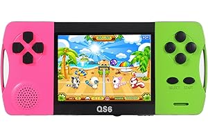 QINGSHE 3.2" Large Screen Portable Handheld Games for Kids（ Ages 4-10, Preloaded 138 Classic Mini Games with USB Rechargeable Battery ,Arcade Electronic Toy Support TV Output Present for Boys Girls(Gren+Rose)