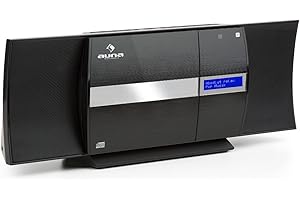 auna V-20 Kompaktanlage - Stereoanlage mit CD-Player und DAB+ Tuner, Mini HiFi Anlage mit UKW-Empfänger, Bluetooth, NFC, USB, MP3, AUX, Fernbedienung, LED-Display, Wandmontage möglich, schwarz