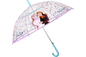 PERLETTI Ombrello Trasparente Frozen 2 Bambina Lungo - Ombrello a Cupola Bimba Resistente Elsa Anna - Ombrello Automatico Disney Bambine 4 5 6 Anni - Diametro 74 cm
