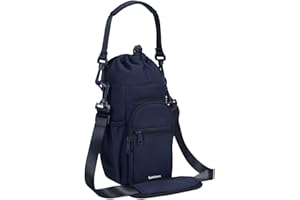 Sportsnew Porte-bouteille d'eau Isotherme 1L Avec Bandoulière et Poche Pour Téléphone - Pour la Marche et la Randonnée, Bleu Marine Pur