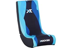 X-Rocker Lava Floor Rocker, Folding Console Gaming Chair - Ergonomic Support, Space-Saving Design, Rocking Base, Wipe-Clean Faux Leather for Kids - Blue