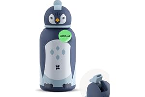 WATERDROP MICRODRINK waterdrop® Borraccia Termica Bambini 400ml – Acciaio Inox Isolata, Antigoccia, BPA-Free, con Cannuccia, con Disegni di Animali, Perfetta per Scuola, Asilo e Attività All’Aperto