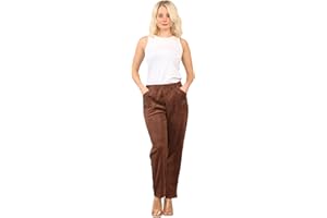 GENERIC Womens Full Length Cherry Berry Corduroy Trouser, Ladies Plain Casual Straight Leg Ribbed Cord Pants with Side Pockets Plus Size 10-24