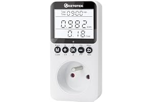 KETOTEK miernik zużycia prądu, watomierz z podświetleniem LCD, licznik zużycia energii, miernik kosztów energii, Miernik prądu z zabezpieczeniem przed przeciążeniem 3680W