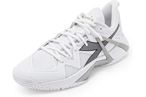 Diadora Men`s B.Icon 2 AG Tennis Shoes White and Silver