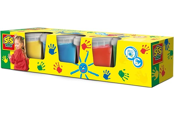 SES Créative 00305 - Peinture à doigts 4 couleurs x145ml, mélangeable, sans gluten, pour les enfants