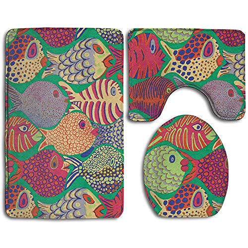 Somn Bath Mats Tappeto Bagno In Flanella Assorbente Antiscivolo Super Accogliente Antiscivolo Coprisedile Per Wc E Tappeto Con Kaffe Fassett Fish - 