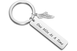 BAUNA Runners Gift Marathon Jewelry One Mile at A Time Keychain Stainless Steel Keychain with Running Shoe