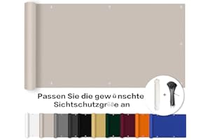 ROBAG Balkon Sichtschutz Balkonumspannung, Balkon sichtschutz meterware Wasserabweisend Sonnenschutz mit Ösen Nylon Kabelbinder und Kordel, Deko für Balkongeländer, 140x700cm, Taupe