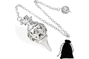 BLPRKOT Pendolo Esoterico Vuoto in Ottone per Meditazione Pendolino Divinazione Radioestesia a Cono con Cuore in Filigrana in Metallo Ciondolo Pendolo Piccolo Divinatorio Esoterismo Energia (Argento