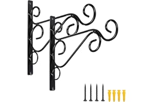 Spotact 4 ganchos colgantes para plantas al aire libre de 11.8 x 7.4 x 0.8 pulgadas, ganchos de hierro negro resistentes para valla de porche, decoración de patio, flores, linternas, campanillas de