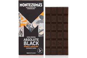 Montezuma's Absolute Black, 100% Cocoa, Dark Chocolate Orange & Cocoa Nibs, Gluten Free & Naturally Vegan, 90g Bar