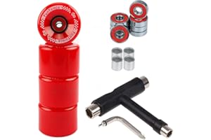 FunTomia - Lot de 4 grosses roues de skateboard ou longboard à LED - 65 x 45 mm - 80 A avecroulements et espaceurs magnétique Mach1®, dureté 80 A