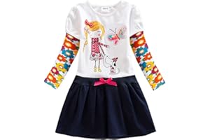 VIKITA Robes Fille Cartoon Floral Paillettes Party Casual Coton Enfant