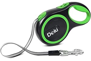 DOKI XL Large Retractable Dog Lead, 8m/26FT Reflective Strong Nylon Tape Ribbon Leash, One-Button Brake&Lock Extendable Dog Lead for Small Medium Dogs (Green)
