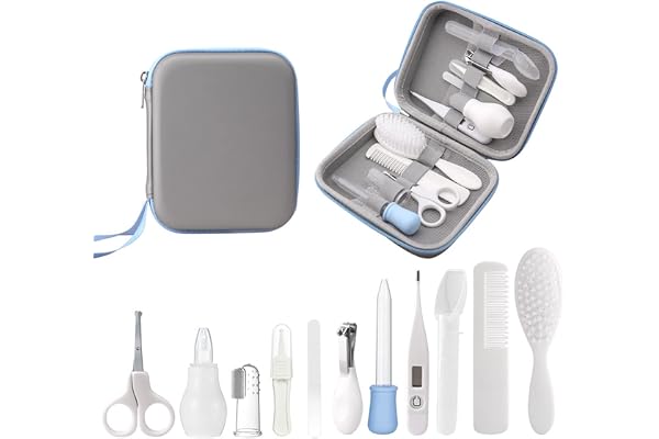 RoseFlower 11pcs Trousse de Soin Bébé Naissance Set de Toilette Bébé Confort sans BPA non Toxique Thermomètre/Lime à Ongles/ciseaux à ongles et D'autres Accessoires pour Le Voyage/à la Maison