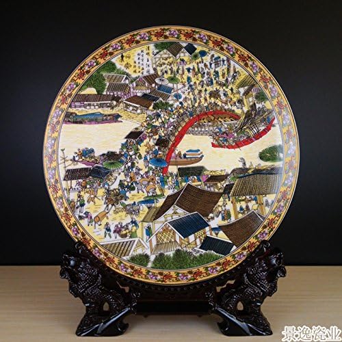 YQOOO Decorative Plate Disk Plates Hanging Cabinets Crafts Decorations Lemon Yellow Qingming Shanghe Figure 25Cm