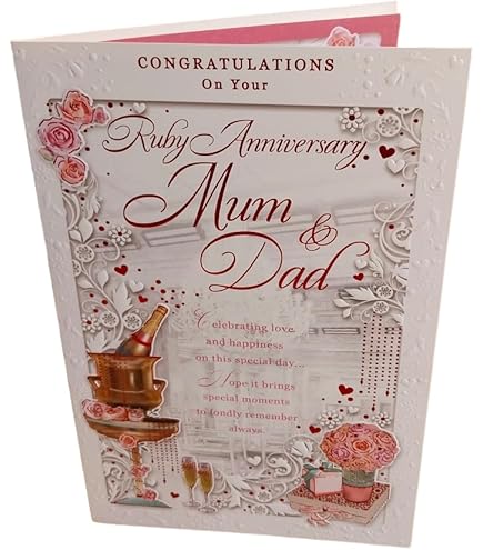Mum & Dad Ruby 40th Wedding Anniversary Card - Champagne & Glasses 9x6 - View #7