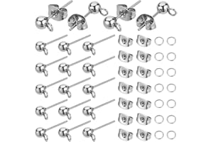 PH PandaHall 300 orecchini a perno a sfera, in acciaio inossidabile 304, con chiusura a farfalla e anelli aperti per la creazione di gioielli fai da te e orecchini