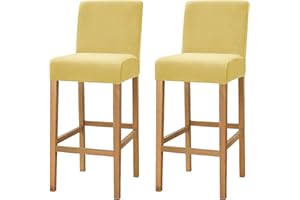 Dimatic Samt Plüsch Stuhl Abdeckung Theke Pub Bar Hocker Stuhl Slipcover für Esszimmer Cafe Barhocker Slipcover Möbelschutz Anti-Rutsch-Bezug mit elastischem Boden, 2er Set, Gelb