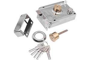 ZONADAH Door Lock Set with 5 Keys Stainless Steel Cylinder Deadbolt Rim Lock Security Latch Exterior Interior Bedroom Office Entry Room Door Right Open with Card Shell