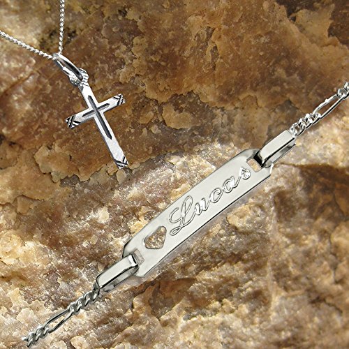 Taufset : Anhänger Kreuz mit Venezianer-Kette + Babyarmband – Taufarmband ID mit kostenloser- Gravur 13 – 15 cm: Figaro-Glieder. Beide Teile Sterling Silber 925 gestempelt - 2