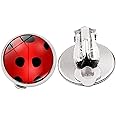 Ladybug Earrings Clip On Earrings No Pierced Ladybird Design Jewellery With Silver Ear Cuff Black Spot Red Charm For Girl Woman Cosplay Nice