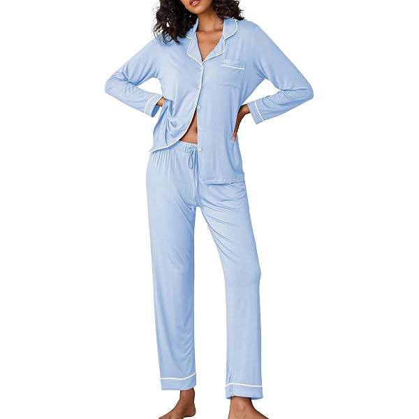 Yoolfine Women’s Button-Up Pajama Set – Long Sleeve, Viscose/Spandex, Soft Loungewear – White, Size S